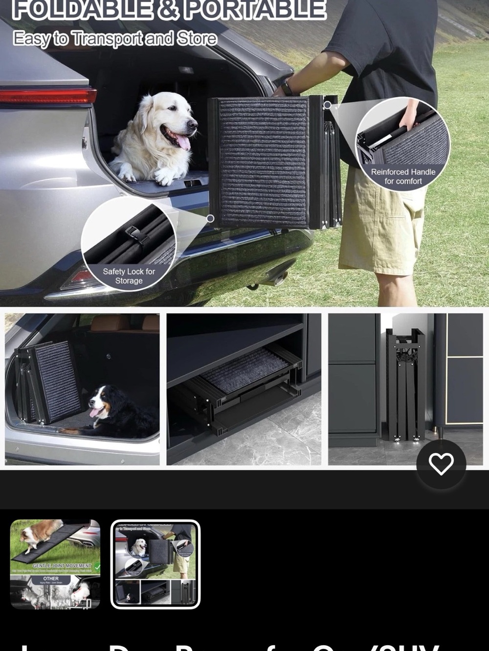 Folding Black Pet Ramp for Cars - Easy Access for Dogs - Picture 2 of 5